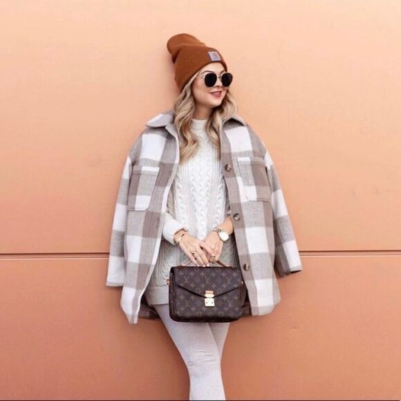 Oversized Shirt Plaid Jacket Shacket Neutrals New - Picture 2 of 16